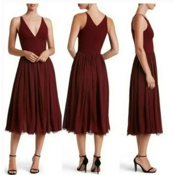 Dress The Population Burgundy Alicia Mixed Media Midi Dress - Picture 1 of 13